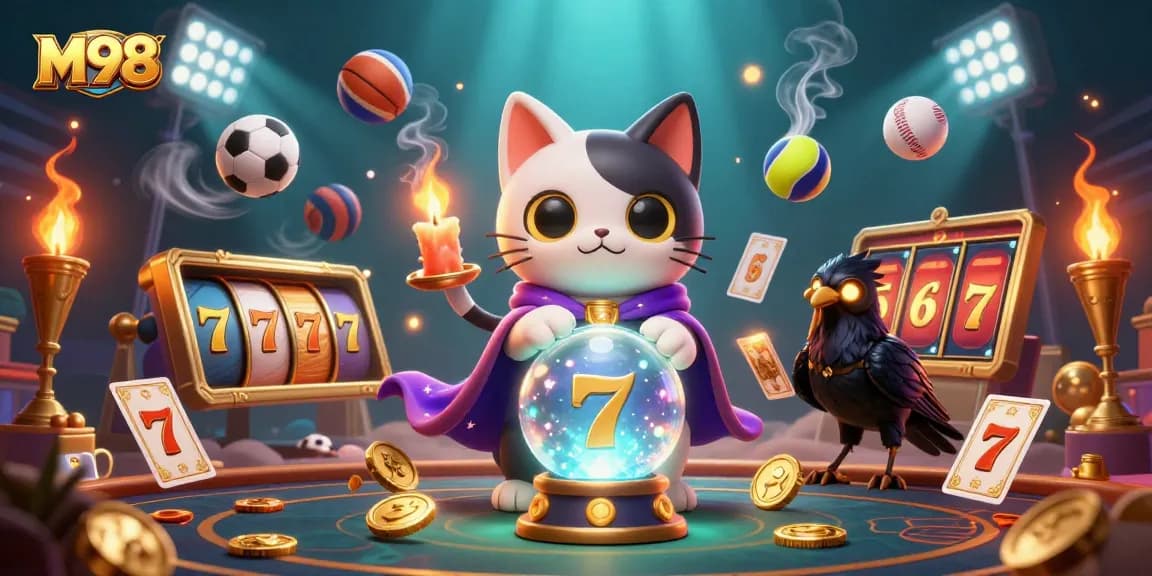 M98 elevates your gaming with slot reels and live gaming excitement in a colorful 3D scene.