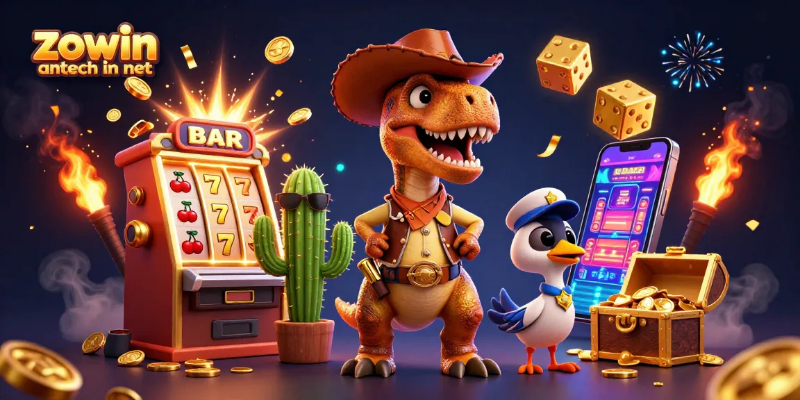 Spin the reels in style with zowin antech in net featuring a lively 3D dinosaur and casino thrills!