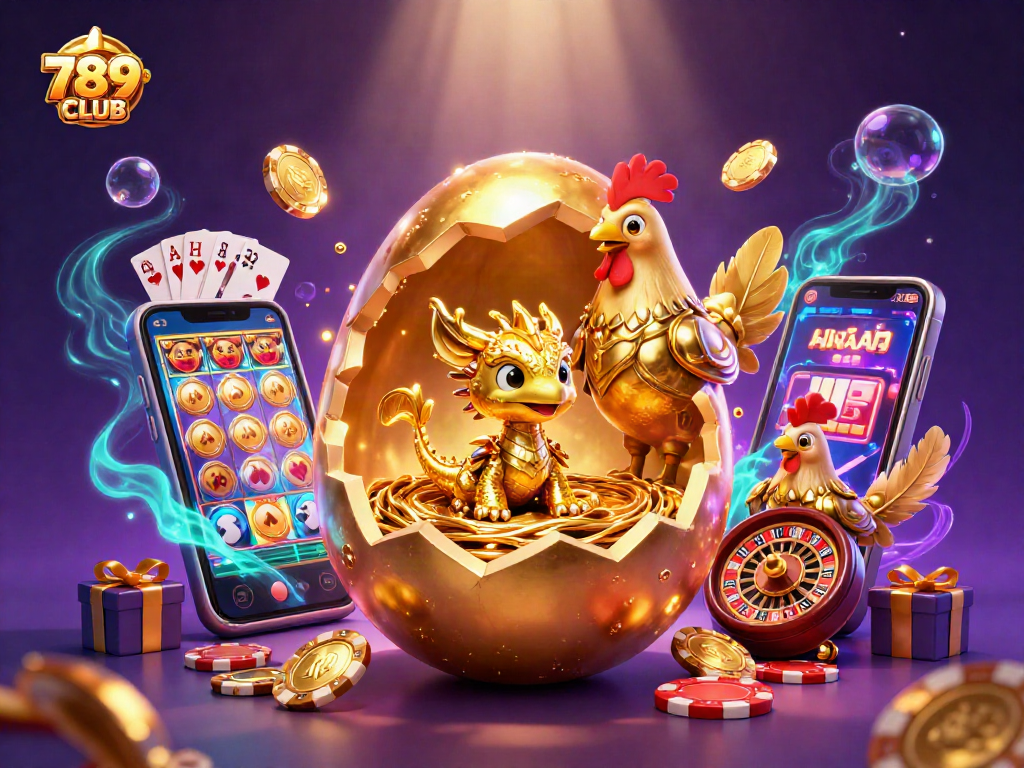 Experience 789CLUB gaming with a golden dragon and casino action