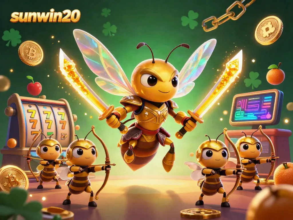Experience endless fun with sunwin20 as a golden hornet samurai leads the charge in a vibrant casino scene.