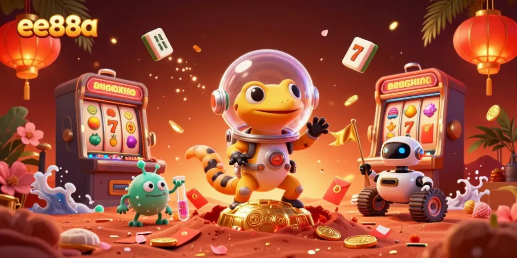 Experience luck at the vibrant ee88a casino with a Martian gecko uncovering riches.