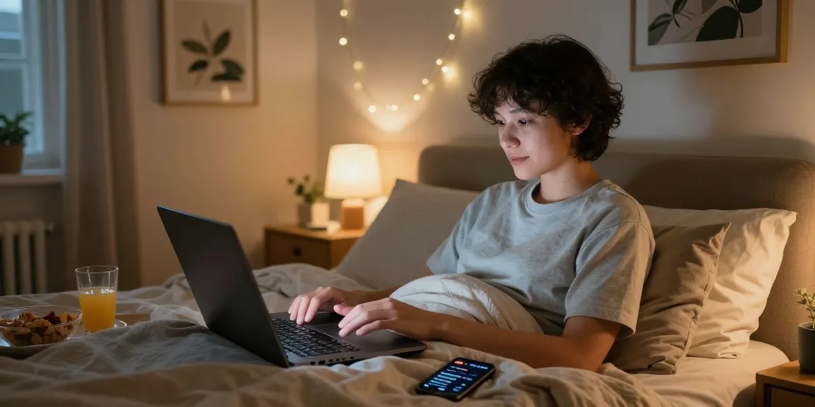 Experience ai sexting in a cozy bedroom with warm lighting and snacks.