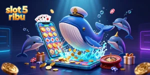 Engage in thrilling gameplay with slot 5 ribu featuring a vibrant casino scene with playful sea creatures.