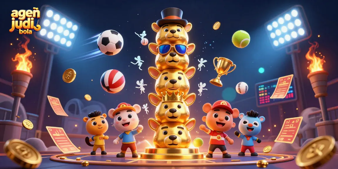Experience dynamic sports betting with agen judi bola, showcasing vibrant game elements and a captivating totem in a 3D illustration.