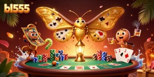 Experience exhilarating gaming at bl555 with vibrant animated moths and poker scenes.