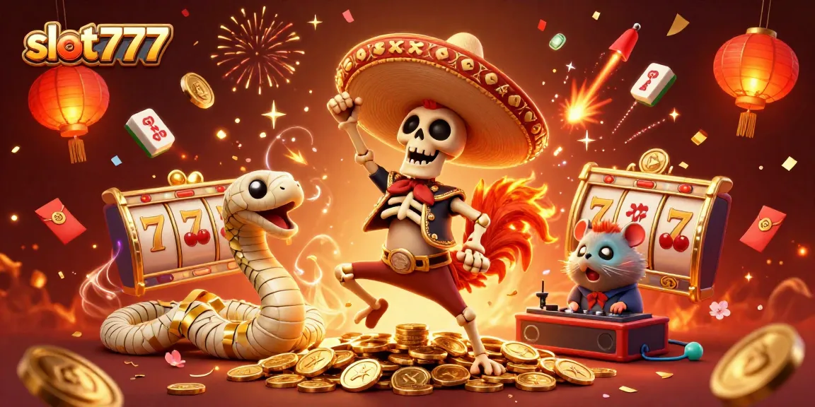 Engage in exciting slot777 gameplay surrounded by vibrant casino elements in a festive scene.